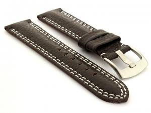 Double Stitched Leather Watch Band Dark Brown Freiburg DS 02