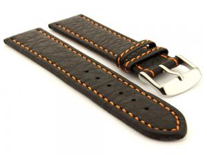 Leather Watch Band Black with Orange Stitching Kana 02