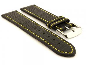 Leather Watch Band Black with Yellow Stitching Kana 02