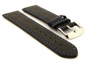 Leather Watch Band Black with Blue Stitching Kana 02