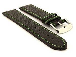 Leather Watch Band Black with Green Stitching Kana 02