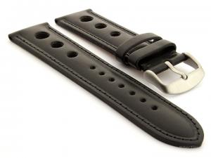 Racing Style Leather Watch Band Monte Carlo Black 20mm