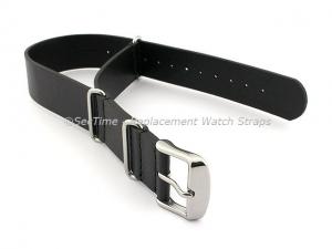 Leather NATO Watch Strap Band (3 rings) Black 18mm