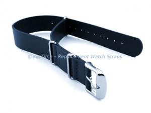 Leather NATO Watch Strap Band (3 rings) Navy Blue 20mm