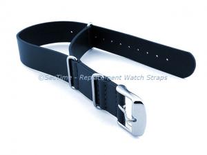 Leather NATO Watch Strap Band (3 rings) Navy Blue 22mm