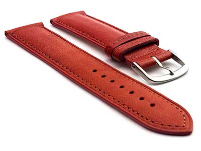 Genuine Leather Watch Strap Band Vegetable Tanned Alan Red-Orange 22mm