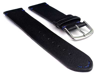 Genuine Leather Watch Strap Band Art Black/Blue 16mm