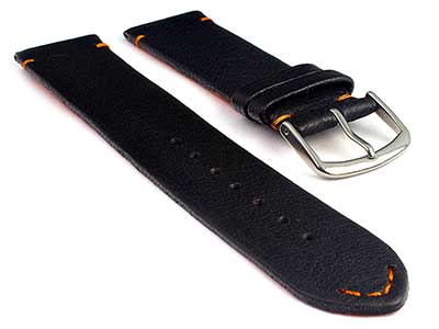 Short Genuine Leather Watch Strap Band Art Black/Orange 8mm