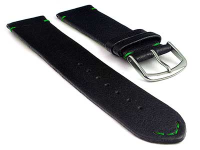 Short Genuine Leather Watch Strap Band Art Black/Green 10mm