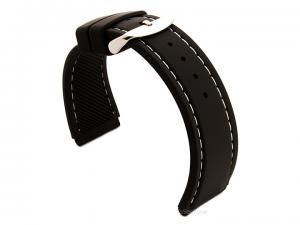 Notched Corners Silicone Watch Strap Black with White Stitching Astro 01