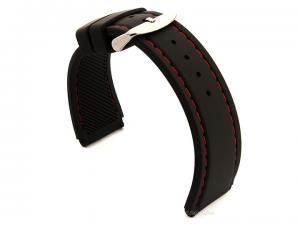 Notched Corners Silicone Watch Strap Black with Red Stitching Astro 01