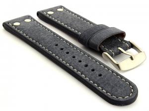 Riveted Suede Leather Watch Strap in Aviator Style Blue 02