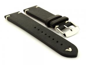 Extra long Leather Vintage Style Watch Strap Blacksmith Black 22mm