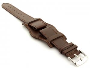 Bund Watch Strap, Leather, Wrist Pad Dark Brown 22mm