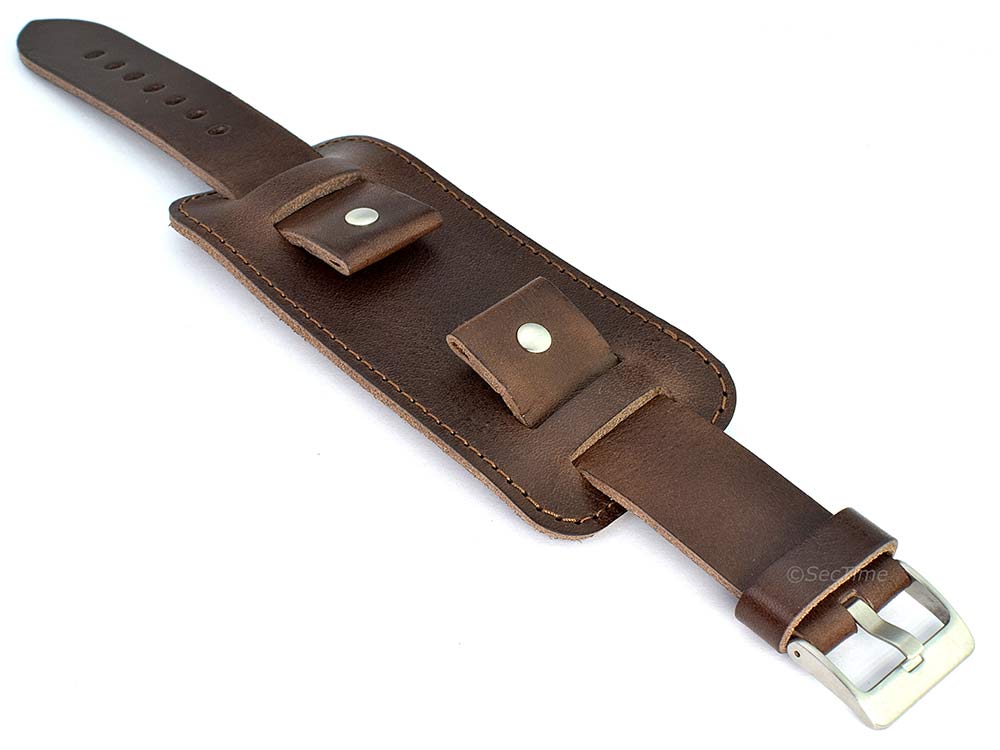 Genuine Leather Watch Strap Band with Cuff Crimea Dark Brown 01