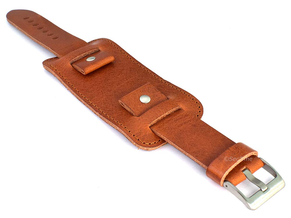 Genuine Leather Watch Strap Band with Cuff Crimea Brown 20mm