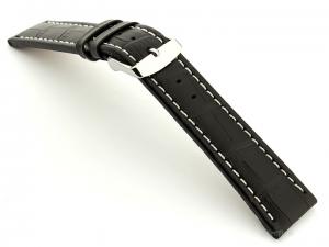 Extra Long Watch Strap Black with White Stitching Croco 01