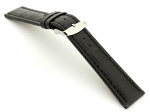 Extra Long Watch Strap Black with Black Stitching Croco 01