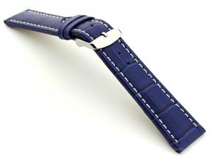 Extra Long Watch Strap Blue with White Stitching Croco 02