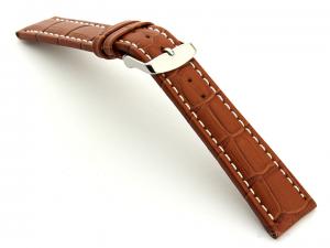 Extra Long Watch Strap Brown with White Stitching Croco 01