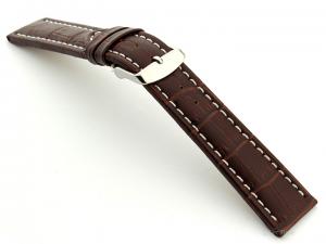 Extra Long Watch Strap Dark Brown with White Stitching Croco 01