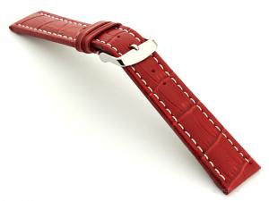 Extra Long Watch Strap Red with White Stitching Croco 02