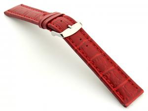 Extra Long Watch Strap Red with Red Stitching Croco 01