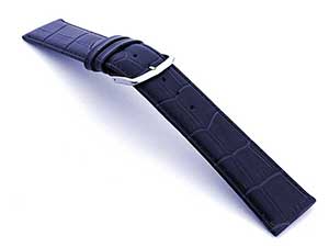 Leather Watch Strap Croco Louisiana Navy Blue 13mm