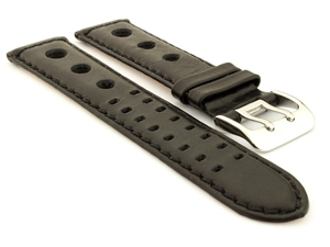 Vegetable-tanned Genuine Leather Watch Strap in Rally Style Double-pin Buckle Black 01