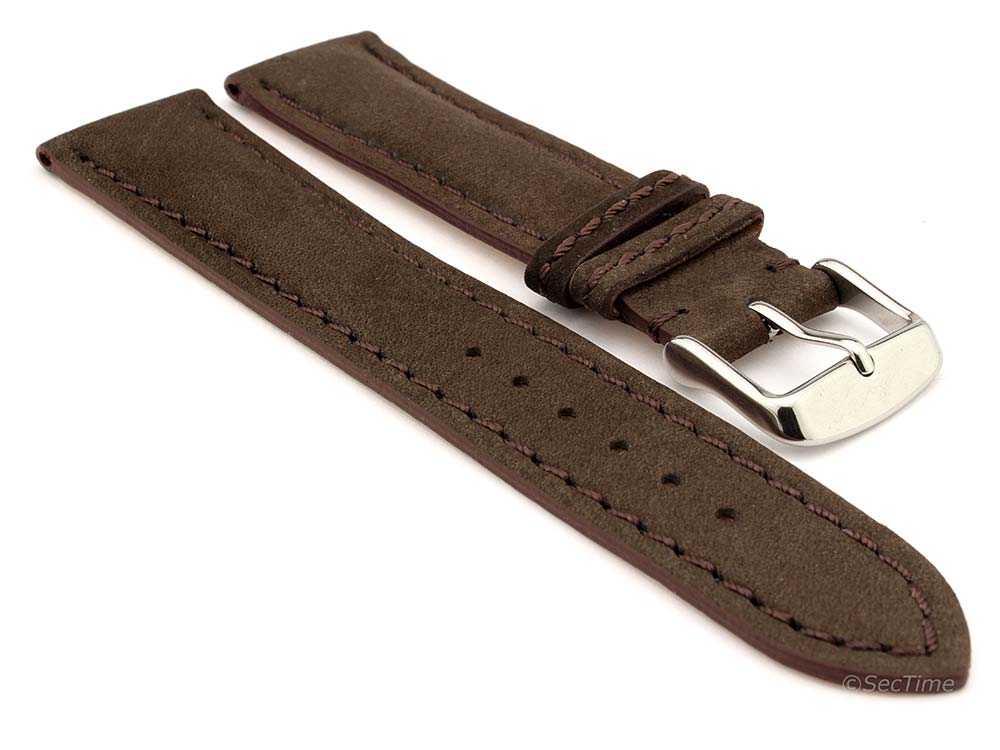 Genuine Nubuck Leather Watch Strap Band Evosa Dark Brown 24mm