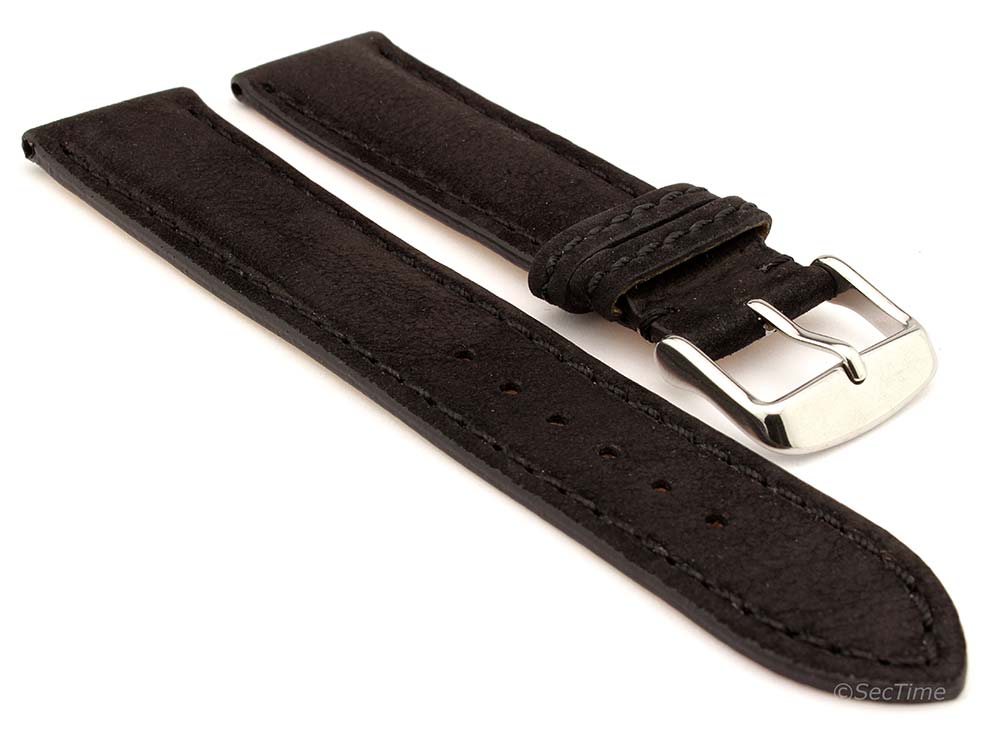 Genuine Nubuck Leather Watch Strap Band Evosa Black 24mm