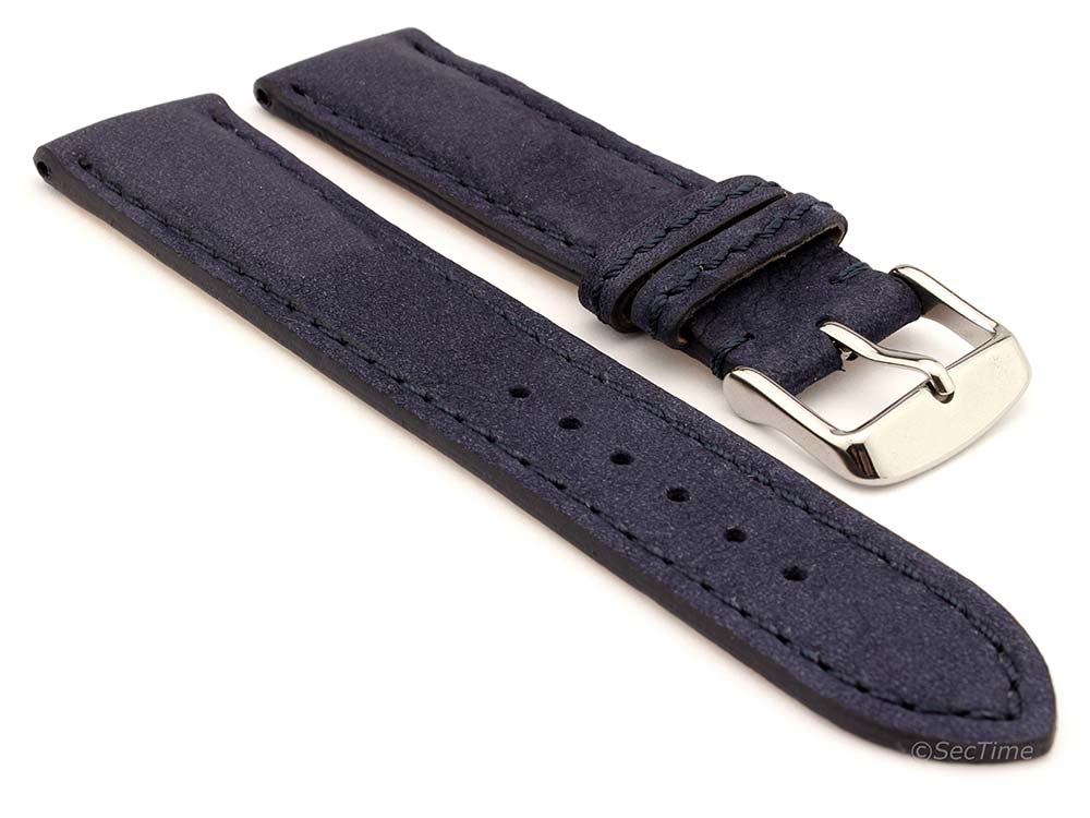 Genuine Nubuck Leather Watch Strap Band Evosa Navy Blue 01