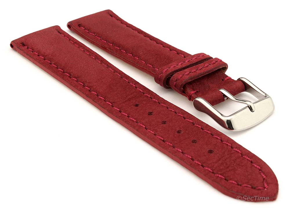 Genuine Nubuck Leather Watch Strap Band Evosa Maroon 01