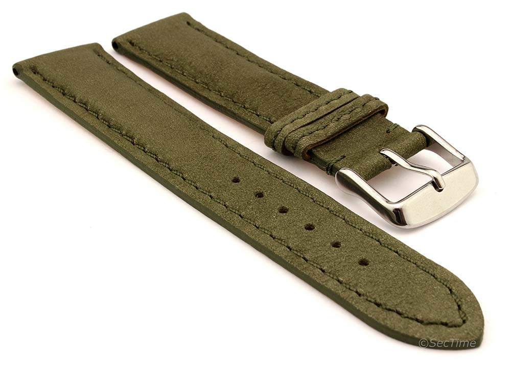 Genuine Nubuck Leather Watch Strap Band Evosa Olive Green 22mm