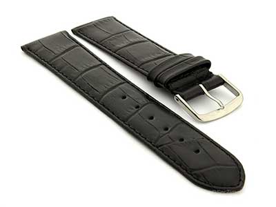Extra Short Genuine Leather Watch Strap Croco Louisiana Black 22mm
