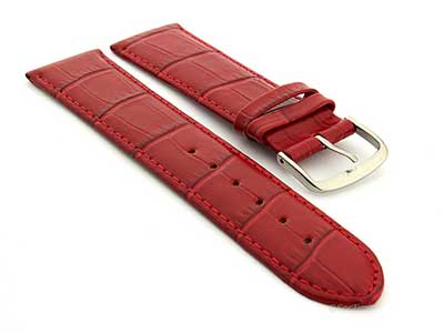 Extra Short Genuine Leather Watch Strap Croco Louisiana Red 01