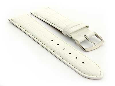 Extra Short Genuine Leather Watch Strap Croco Louisiana White 22mm