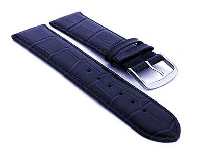 Extra Short Genuine Leather Watch Strap Croco Louisiana Navy Blue 22mm