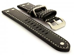 Riveted Leather Watch Strap FIGHTER Black / White 20mm