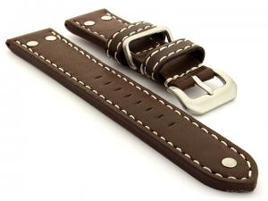 Riveted Leather Watch Strap Dark Brown with White Stitching Fighter 02
