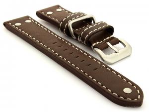 Riveted Leather Watch Strap FIGHTER Dark Brown / White 26mm