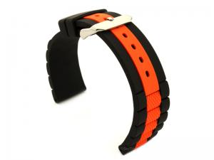 Two-colour Silicone Waterproof Watch Strap FORTE Black/Orange 20mm
