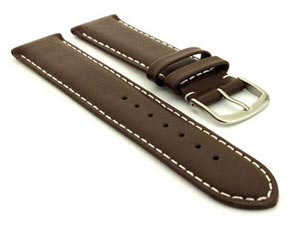 Genuine Leather Watch Strap Genk DarkBrown / White 19mm