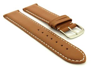 Genuine Leather Watch Strap Genk Brown / White 17mm