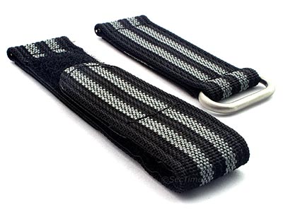 Quick Release Watch Strap Ribbed Nylon Hook & Loop TP Black/Grey (JB) 19mm