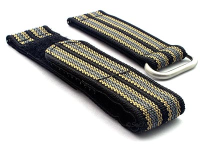 Quick Release Watch Strap Ribbed Nylon Hook & Loop TP Black/Beige/Grey (9) 01