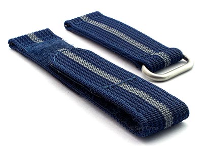 Quick Release Watch Strap Ribbed Nylon Hook & Loop TP Navy Blue/Grey (3) 19mm