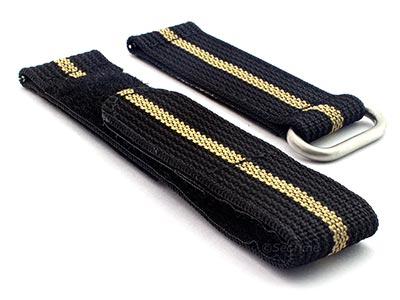 Quick Release Watch Strap Ribbed Nylon Hook & Loop TP Black/Beige (3) 22mm