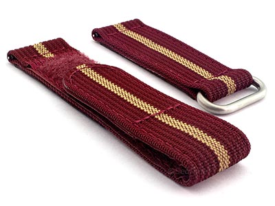 Quick Release Watch Strap Ribbed Nylon Hook & Loop TP Maroon/Beige (3) 20mm