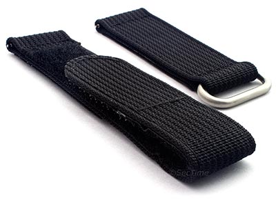 Quick Release Watch Strap Ribbed Nylon Hook & Loop TP Black 18mm